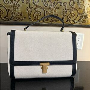 Tory Burch Black and Cream Satchel with Structured Design